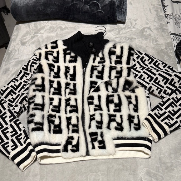 Fendi Jackets & Blazers - Fendi Monogram Black and White Fur Jacket